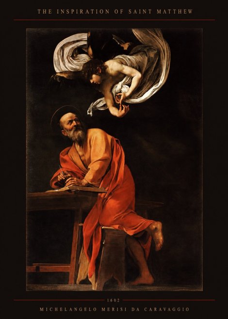 Michelangelo Merisi da Caravaggio The Inspiration of Saint Matthew II No5 - Póster