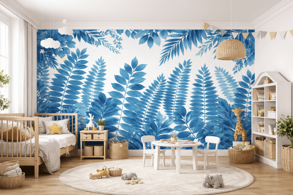 Indigo Foliage Mural