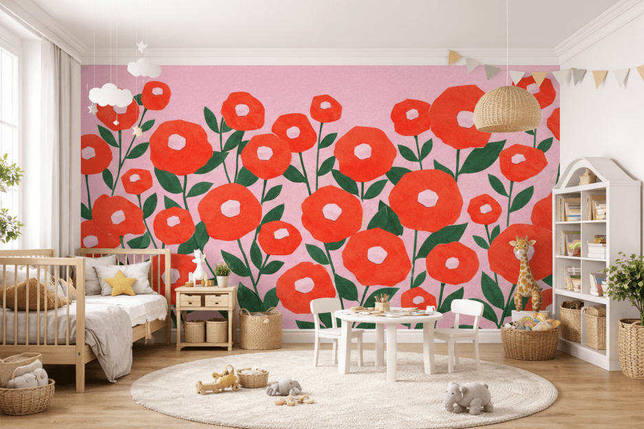 Crimson Flora Mural