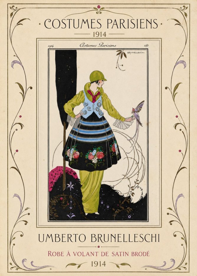 Umberto Brunelleschi Robe À Volant De Satin Brodé No1 - Póster