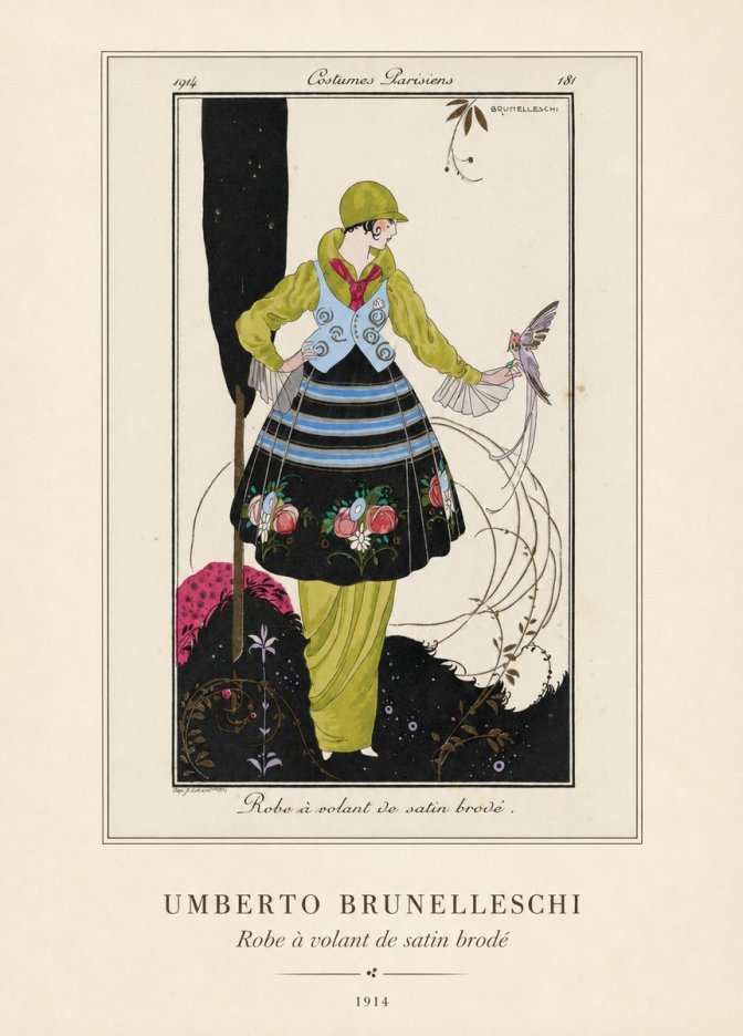 Umberto Brunelleschi Robe À Volant De Satin Brodé No4 - Póster