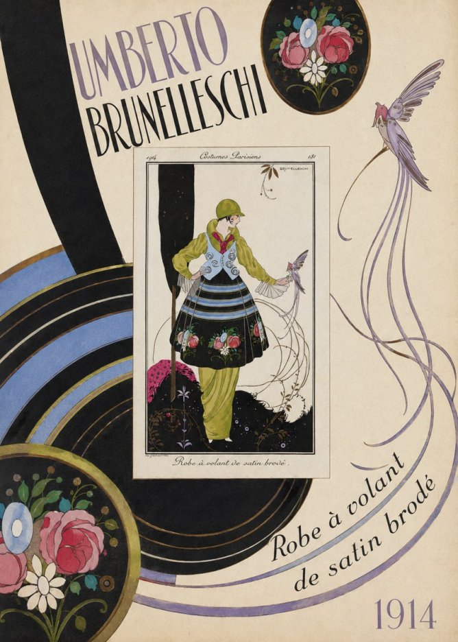 Umberto Brunelleschi Robe À Volant De Satin Brodé No5 - Póster
