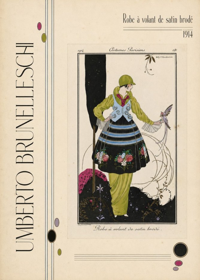 Umberto Brunelleschi Robe À Volant De Satin Brodé No6 - Póster