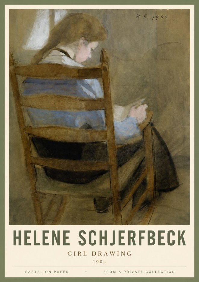 Helene Schjerfbeck Girl Drawing No3 - Póster