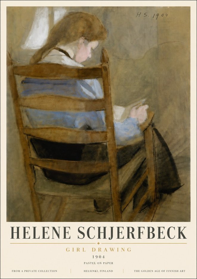 Helene Schjerfbeck Girl Drawing No6 - Póster