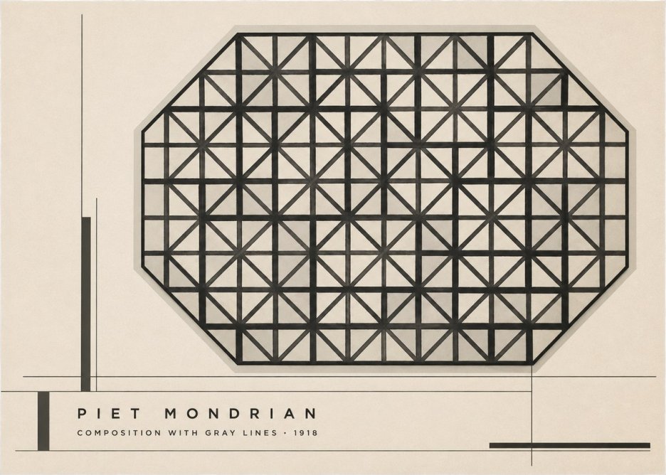 Piet Mondrian Composition with Gray Lines No2 - Póster