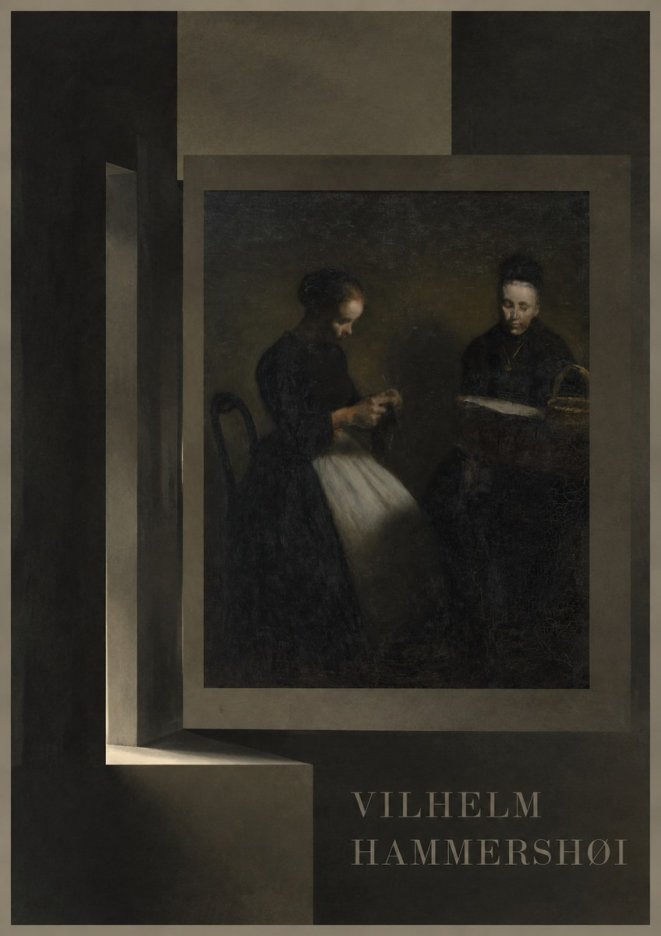 Vilhelm Hammershøi Two Women Knitting No6 - Póster