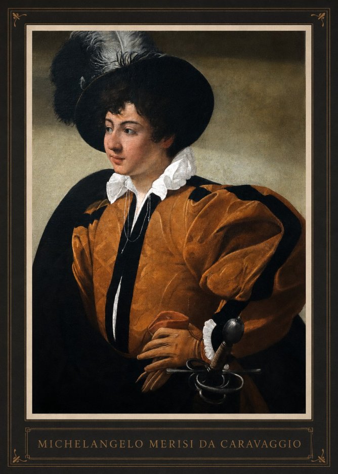 Michelangelo Merisi da Caravaggio Young Man with a Plumed Hat No1 - Póster