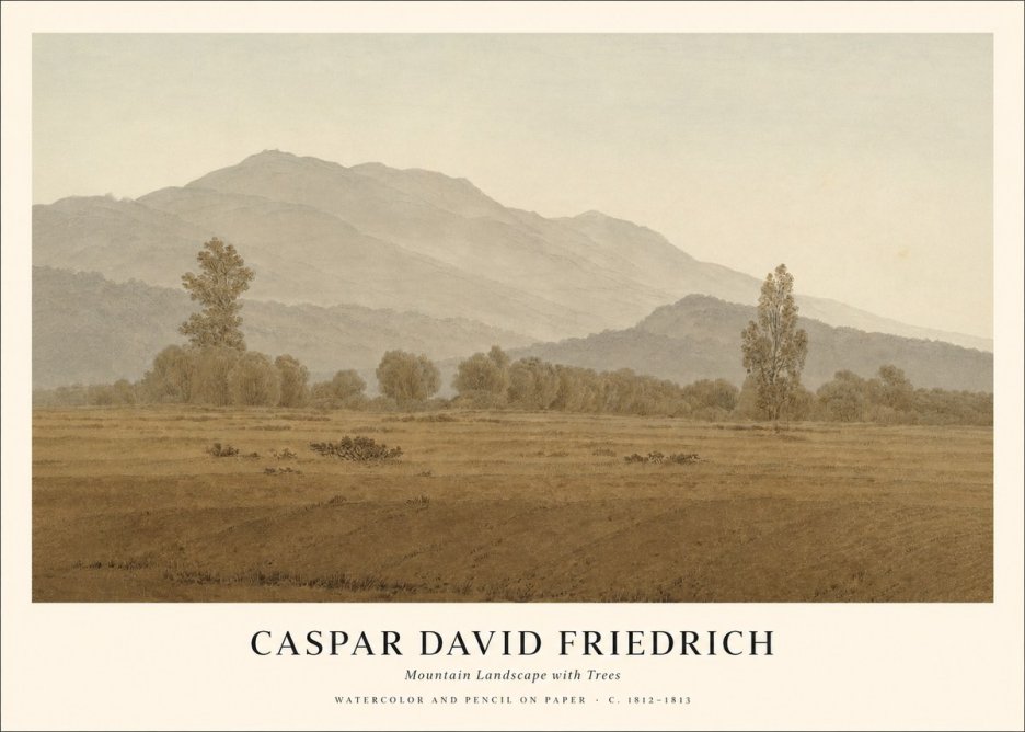 Caspar David Friedrich Mountain Landscape with Trees No1 - Póster