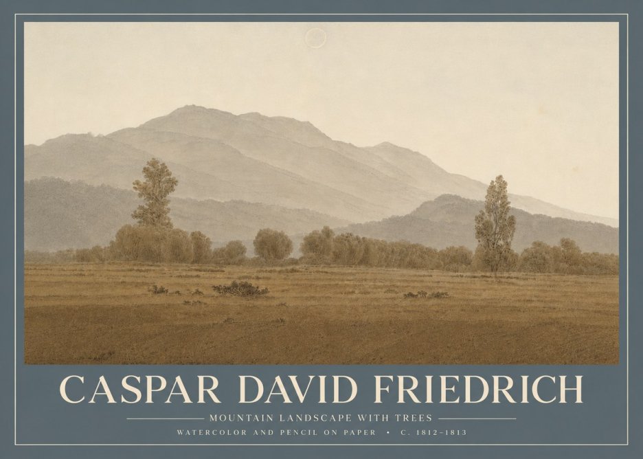 Caspar David Friedrich Mountain Landscape with Trees No4 - Póster