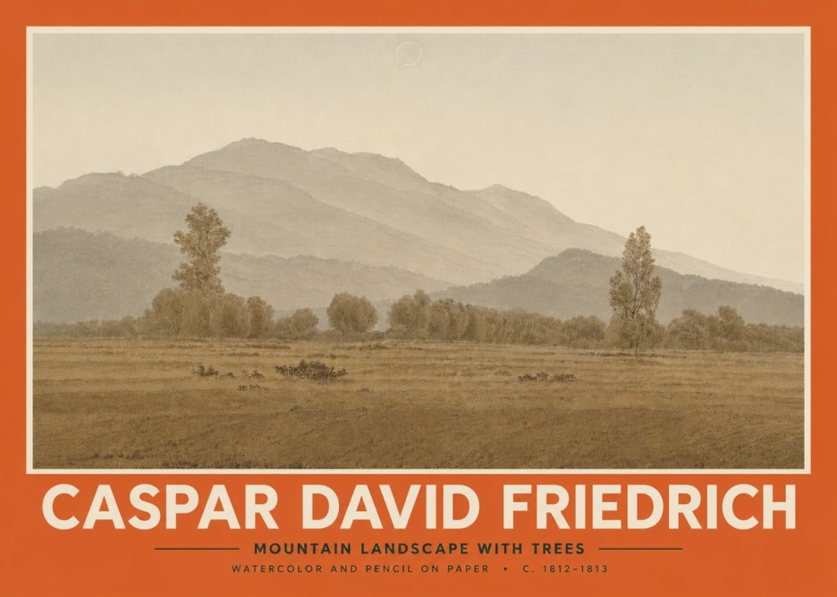 Caspar David Friedrich Mountain Landscape with Trees No5 - Póster