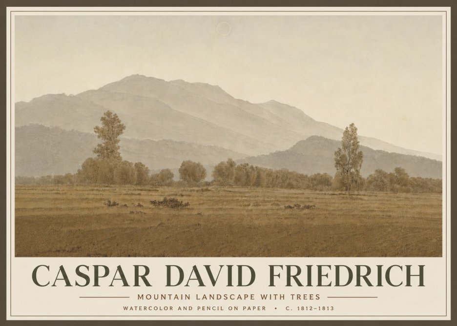 Caspar David Friedrich Mountain Landscape with Trees No6 - Póster