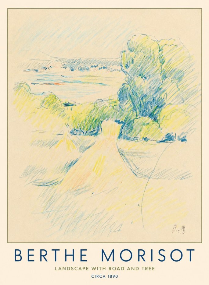 Berthe Morisot Landscape with Road and Tree No1 - Póster