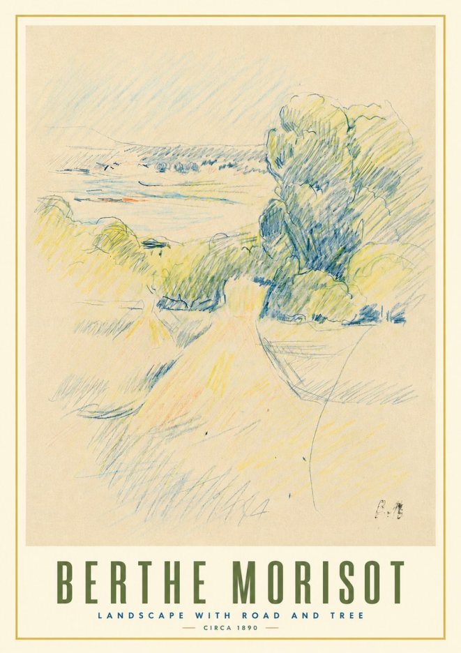 Berthe Morisot Landscape with Road and Tree No3 - Póster