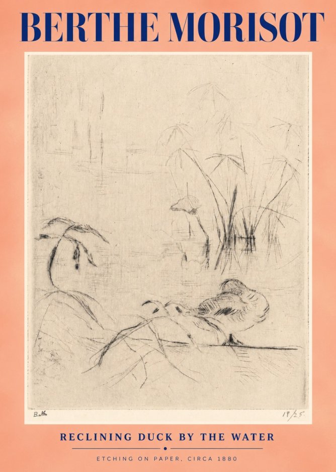 Berthe Morisot Reclining Duck by the Water No3 - Póster