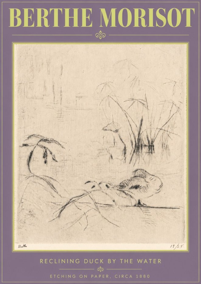 Berthe Morisot Reclining Duck by the Water No4 - Póster