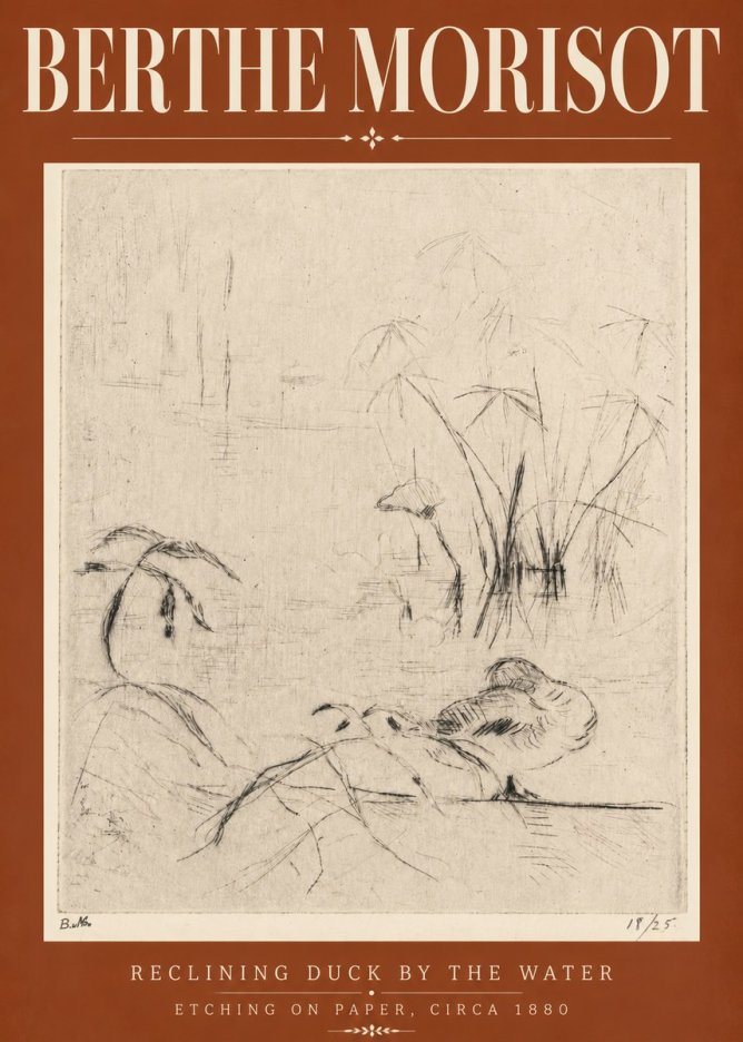 Berthe Morisot Reclining Duck by the Water No6 - Póster