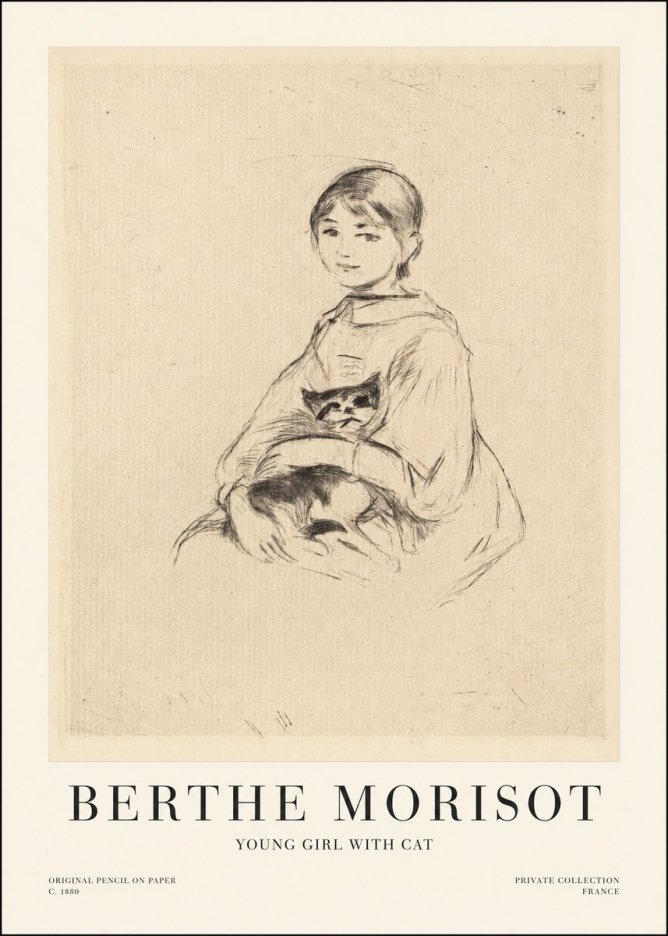 Berthe Morisot Young Girl with Cat No1 - Póster