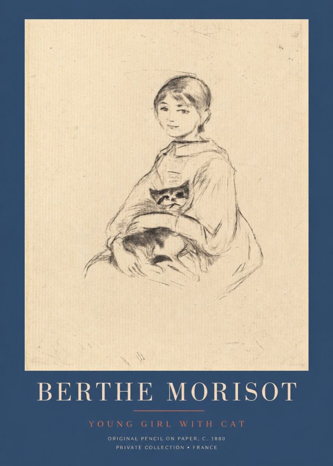 Berthe Morisot Young Girl with Cat No2 - Póster