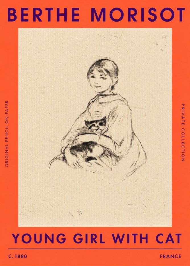 Berthe Morisot Young Girl with Cat No3 - Póster