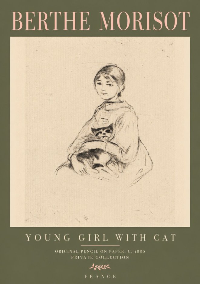 Berthe Morisot Young Girl with Cat No4 - Póster