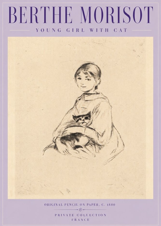 Berthe Morisot Young Girl with Cat No5 - Póster