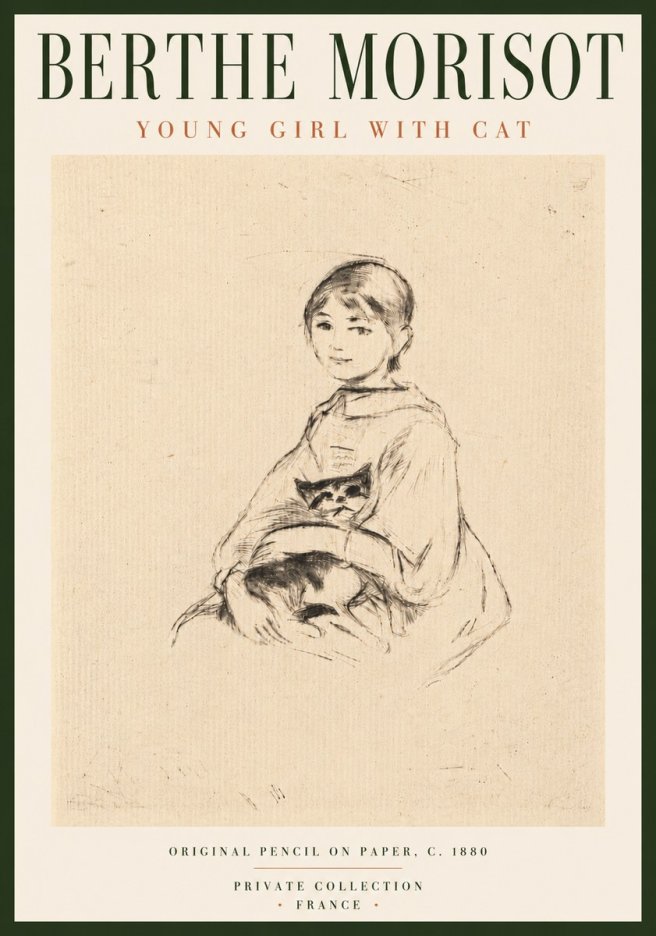 Berthe Morisot Young Girl with Cat No6 - Póster