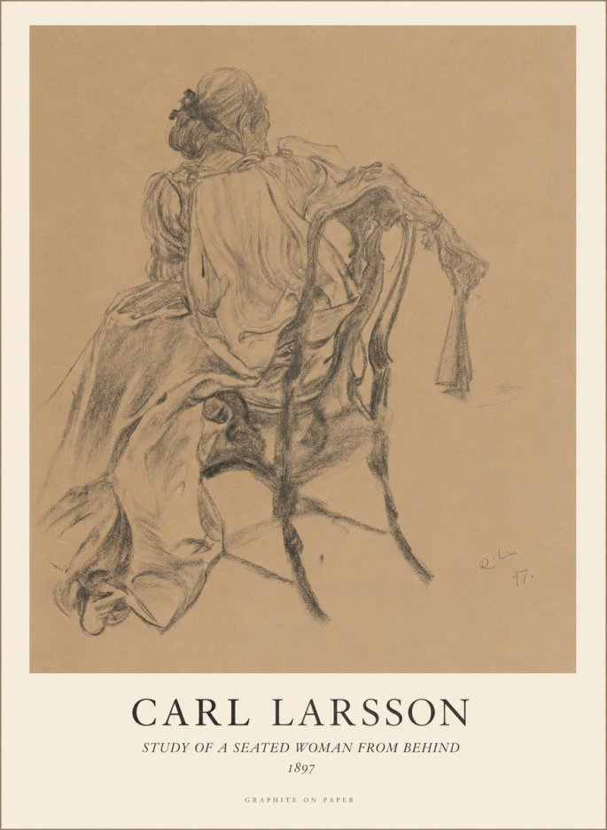 Carl Larsson Study of a Seated Woman from Behind No1 - Póster