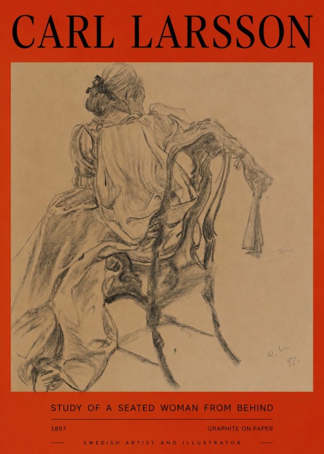 Carl Larsson Study of a Seated Woman from Behind No2 - Póster