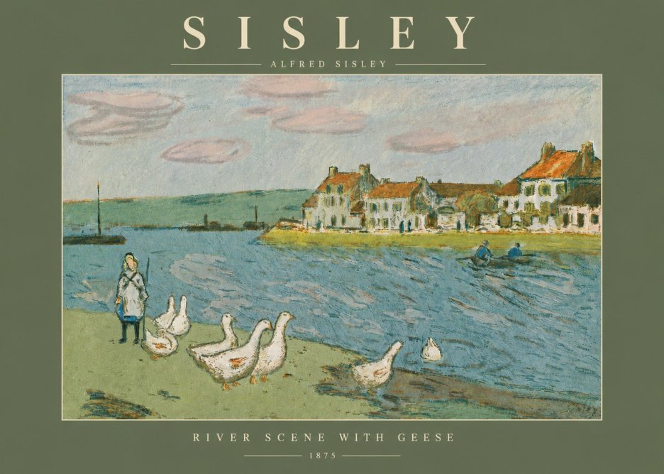 Sisley River Scene with Geese No4 - Póster