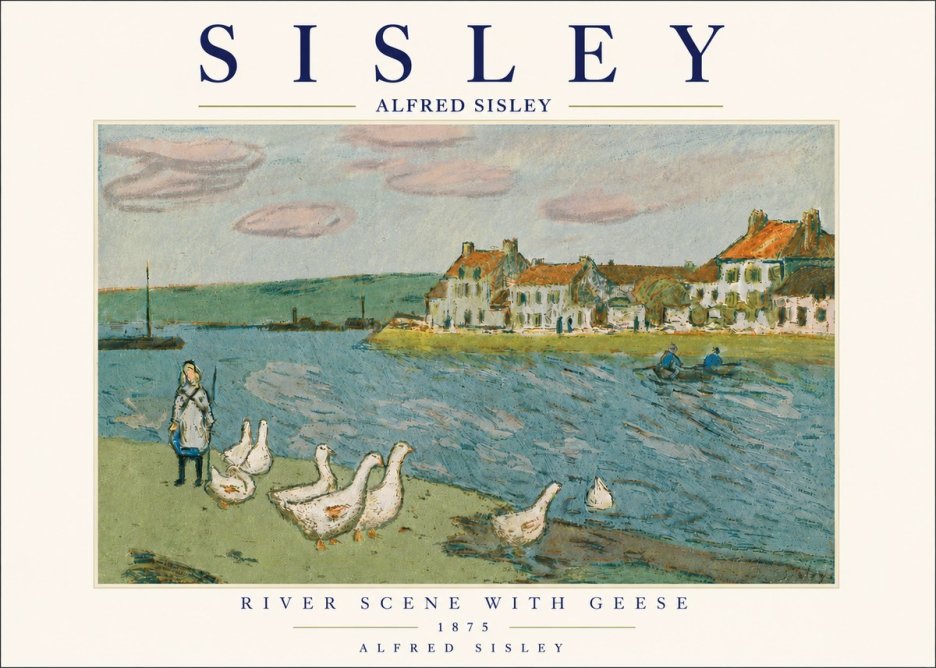 Sisley River Scene with Geese No5 - Póster