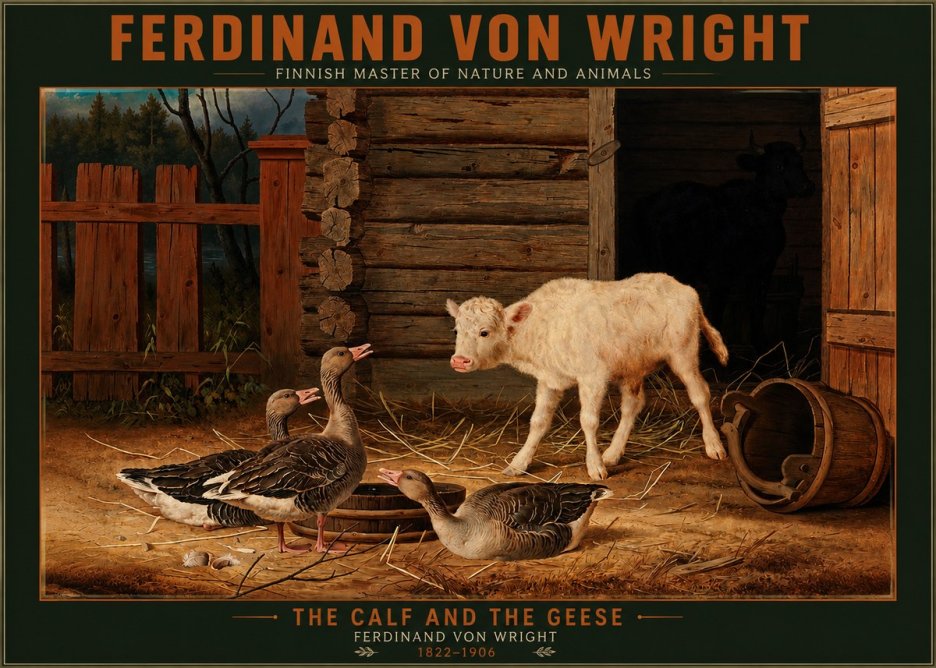 Ferdinand von Wright The Calf and the Geese No2 - Póster