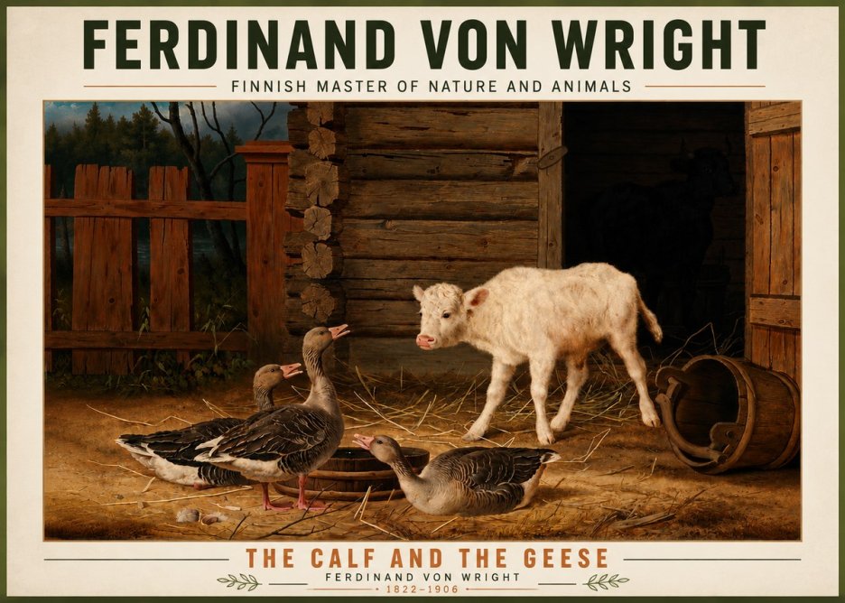 Ferdinand von Wright The Calf and the Geese No5 - Póster