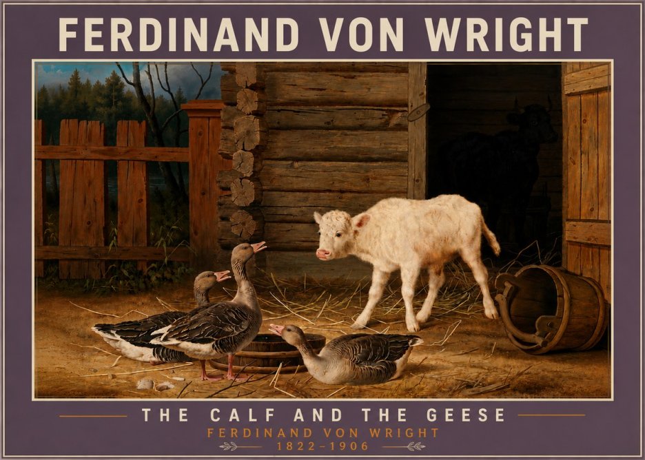 Ferdinand von Wright The Calf and the Geese No6 - Póster