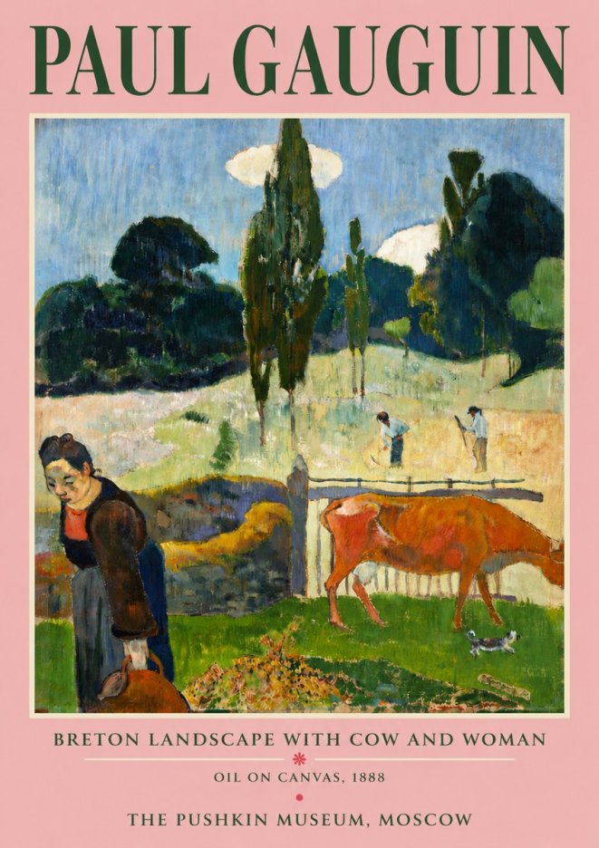 Paul Gauguin Breton Landscape with Cow and Woman No4 - Póster