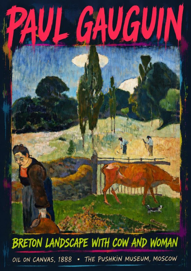 Paul Gauguin Breton Landscape with Cow and Woman No6 - Póster