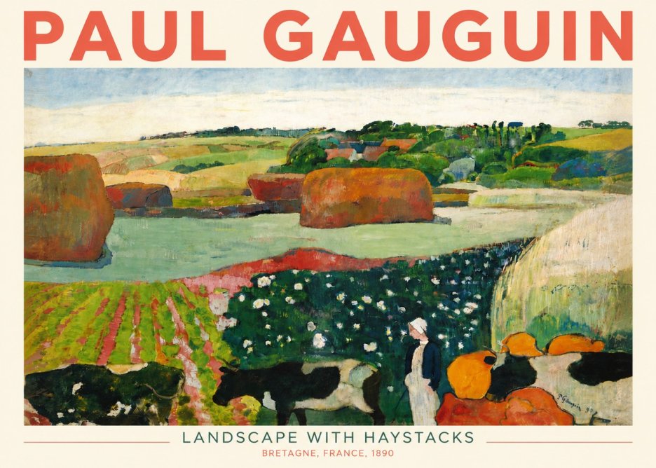 Paul Gauguin Landscape with Haystacks No4 - Póster