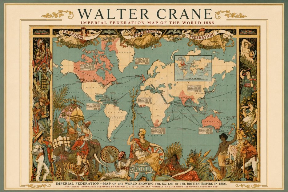 Walter Crane Imperial Federation Map of the World 1886 No5 - Póster