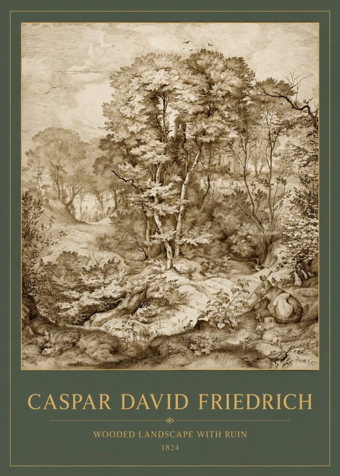 Caspar David Friedrich Wooded Landscape with Ruin No2 - Póster