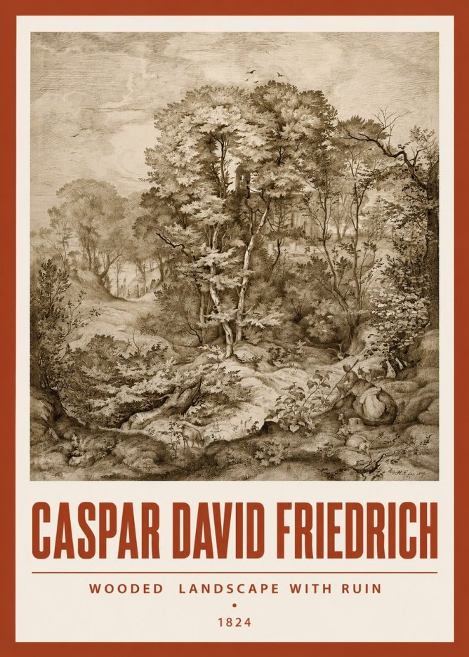 Caspar David Friedrich Wooded Landscape with Ruin No3 - Póster