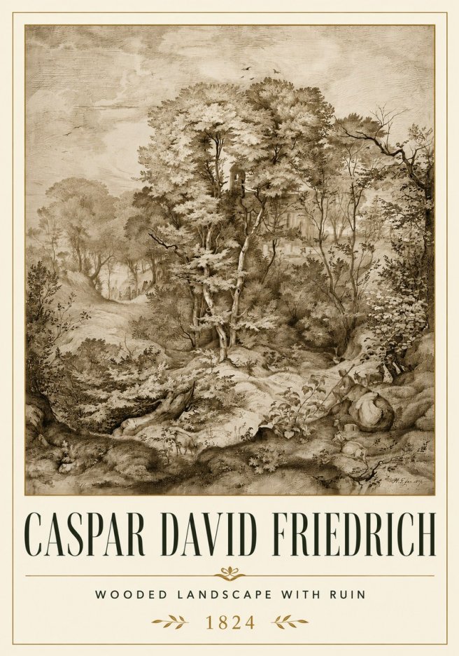 Caspar David Friedrich Wooded Landscape with Ruin No6 - Póster