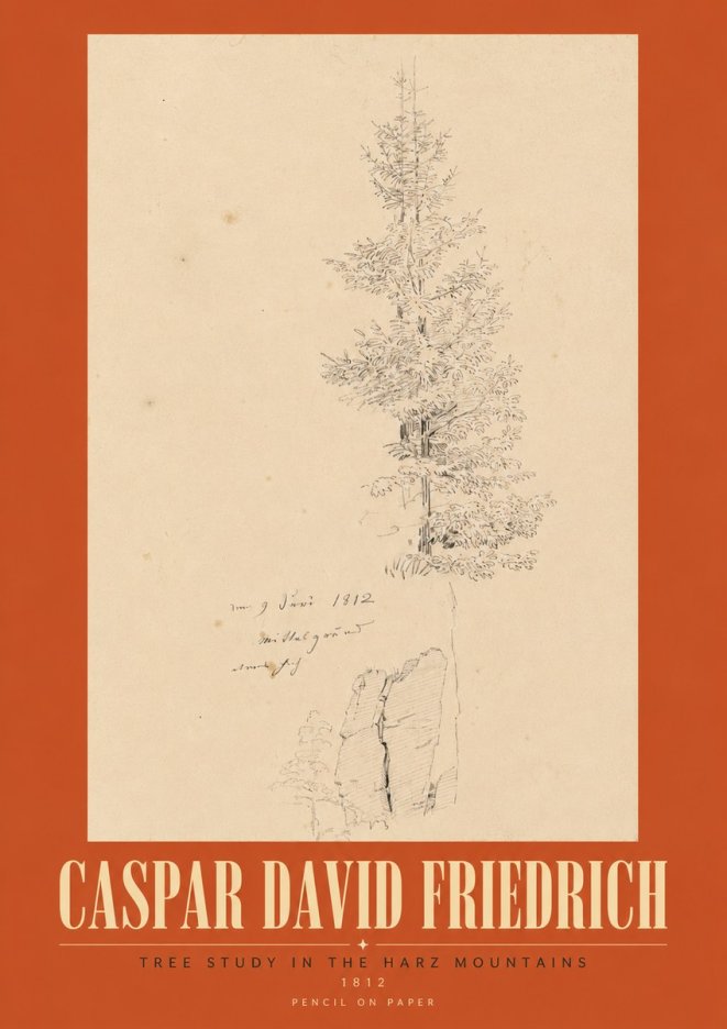 Caspar David Friedrich Tree Study in the Harz Mountains No3 - Póster