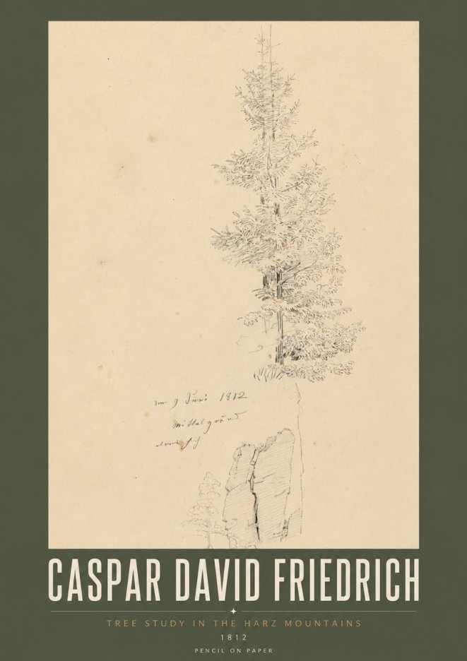 Caspar David Friedrich Tree Study in the Harz Mountains No5 - Póster
