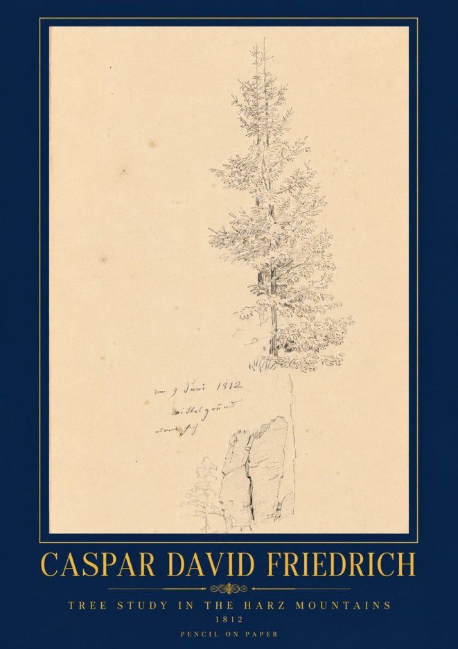Caspar David Friedrich Tree Study in the Harz Mountains No6 - Póster