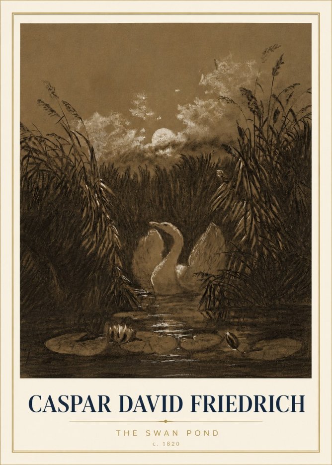 Caspar David Friedrich The Swan Pond No4 - Póster