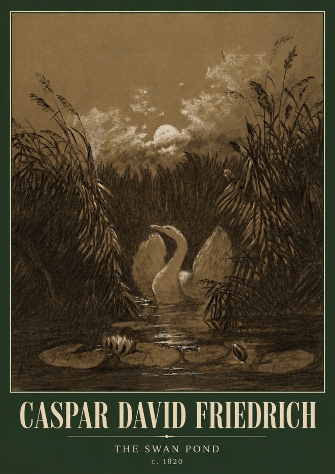 Caspar David Friedrich The Swan Pond No5 - Póster