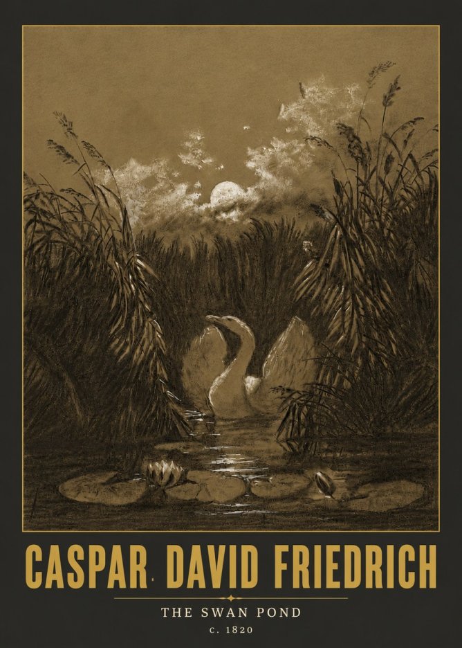 Caspar David Friedrich The Swan Pond No6 - Póster