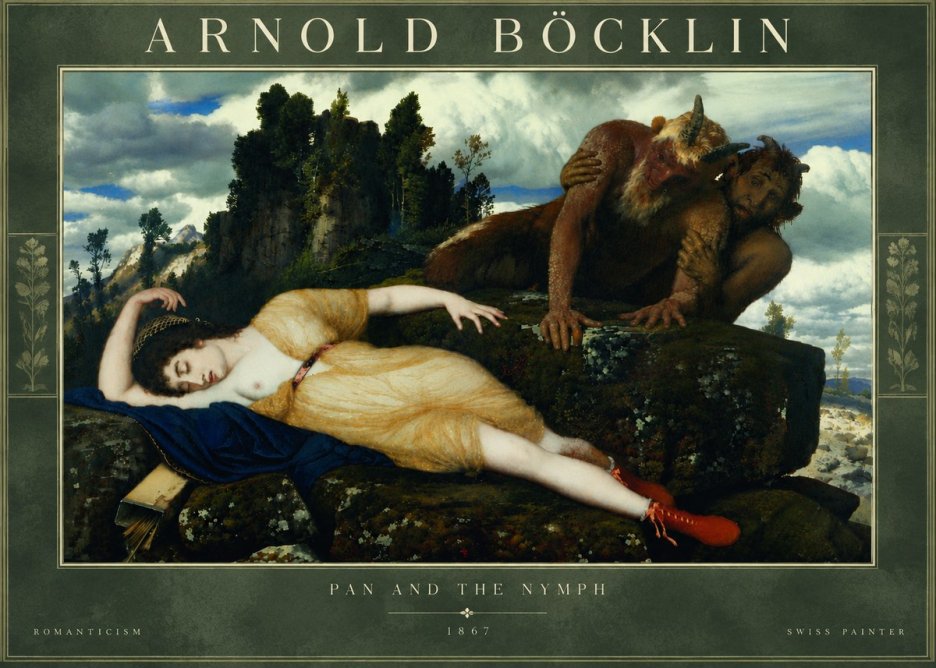 Arnold Böcklin Pan and the Nymph No6 - Póster