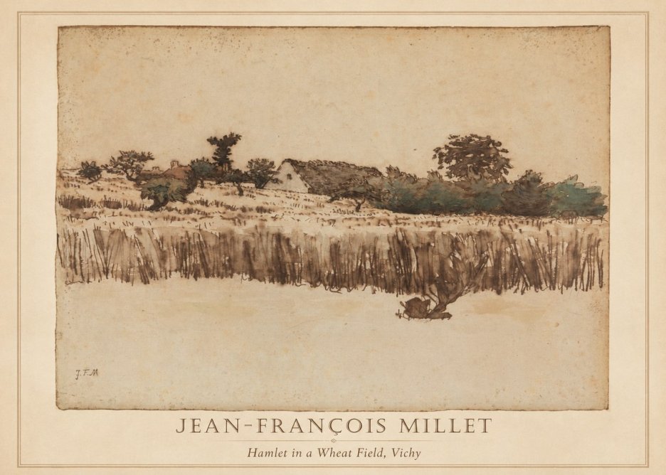Jean-François Millet Hamlet in a Wheat Field, Vichy No2 - Póster