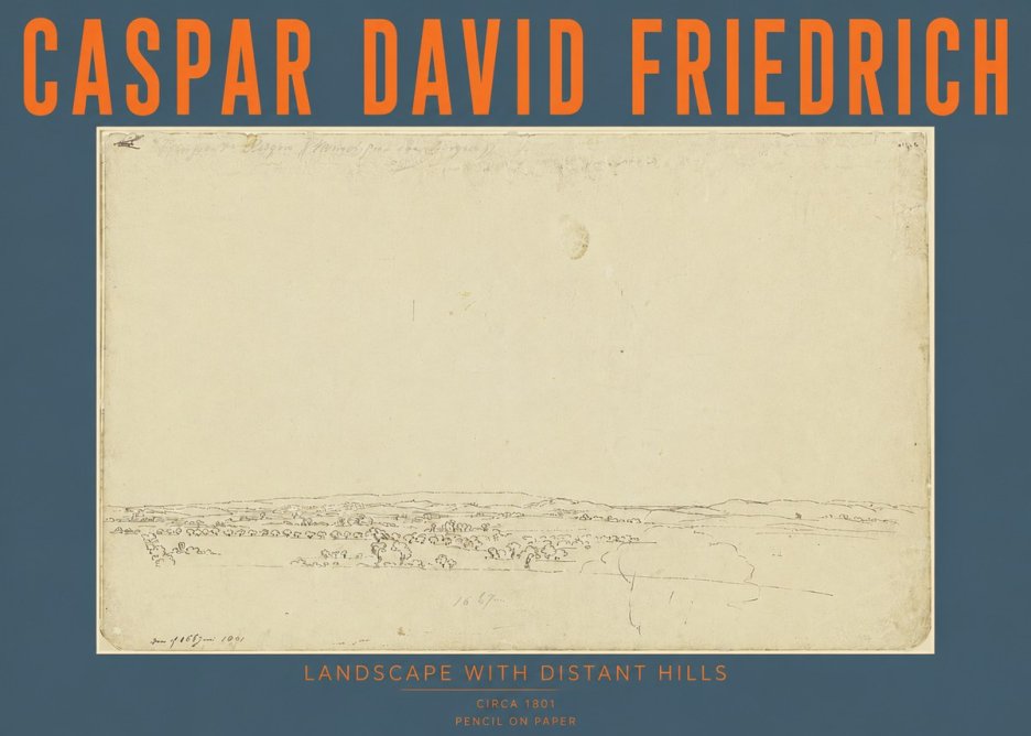 Caspar David Friedrich Landscape with Distant Hills No4 - Póster